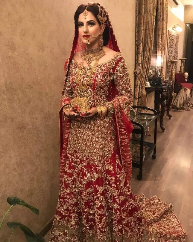 Weekend Exclusive Pakistani Bridal Maxi Fresh Red Fershi Long Tail Cut 2019 # B1921 Today Only