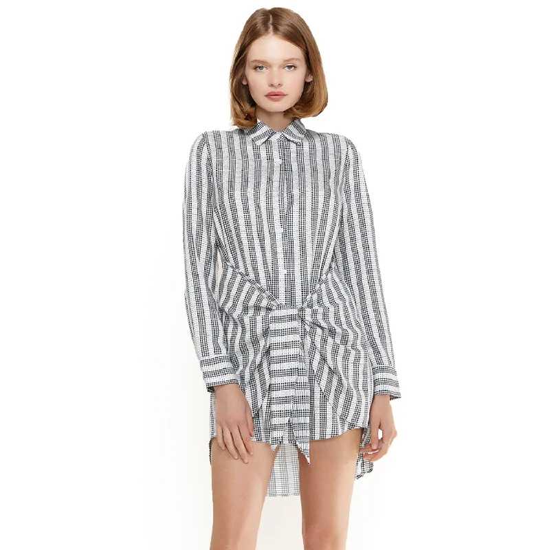 Smart Casual Deals Women's Lace Trim Wrapped Shirt Dress in Ditsy Gingham Contemporary Chic