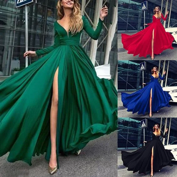 You'Ll Love Us Because A line long sleeve evening dress Long Prom Dress   cg18330 Y2K Nostalgic Fashion Look