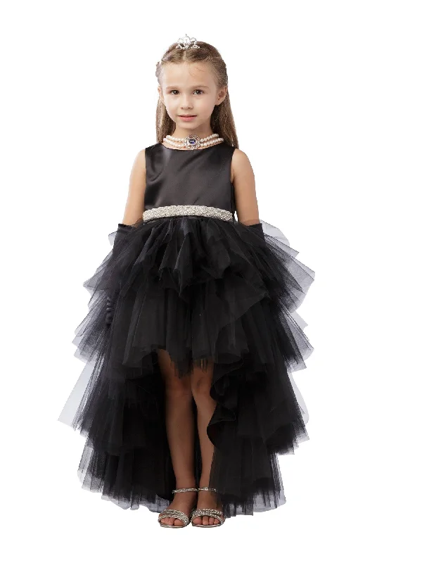 Massive Selection Sale Big Girls Black Hi-Low Multi Level Ruffle Tutu Junior Bridesmaid Dress 8-12 Seasonal Trend