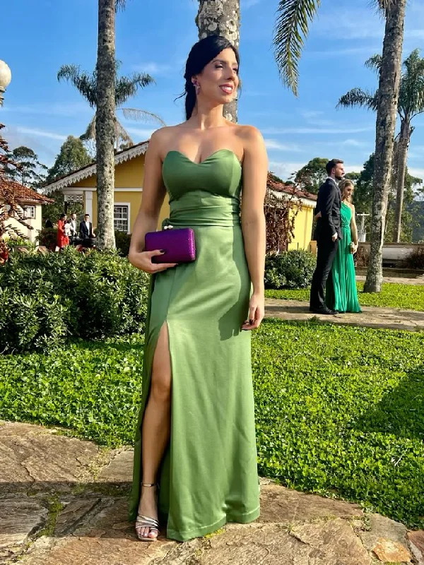 Relaxed Style Deals Olive Green Sweetheart Neckline Sheath Prom Dress With Split,Olive Green Bridesmaid Dress Y6794 Feminine Grace