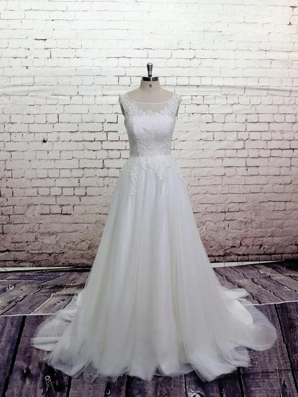 End-Of-Season Clearance Cheap Lace Straps Scoop Tulle A-line Wedding Dresses Online, WD370 Limited - Stock