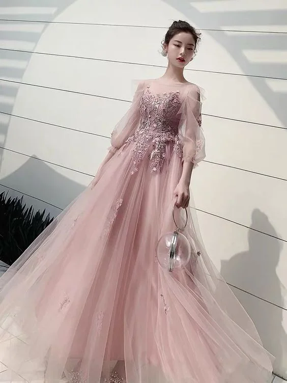 Must-Have Style Discounts Long sleeve evening dress, fairy dream pink party Long prom Dress   cg22196 Effortless Grace