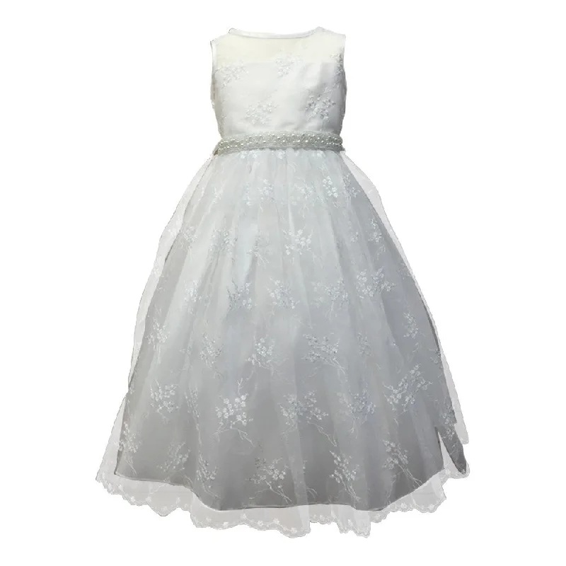 Polished Style Deals Big Girls Ivory Satin Tulle Decorated Junior Bridesmaid Dress 8-16 Luxury Style