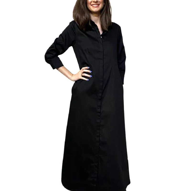 Timeless Elegance Redefined Tailored Maxi Shirt Dress In Black Weekend Special