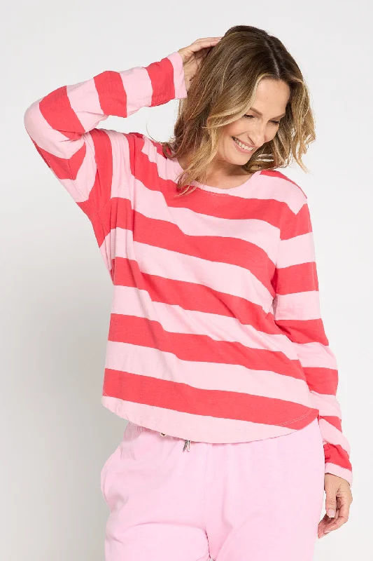 Style Redefined Spritz Stripe Long Sleeve Tee - Coral Stripe Vintage Retro Party Wear