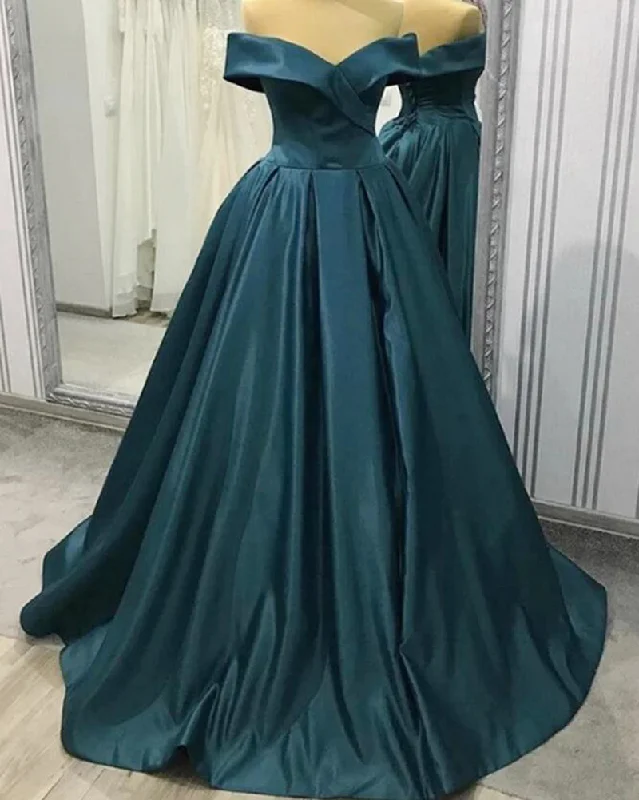 Hurry Before It'S Gone Elegant Satin A Line Teal Blue Off shoudler Long Evening Dress Gala Gown PL0621 Boho - Chic Festival - Ready Style