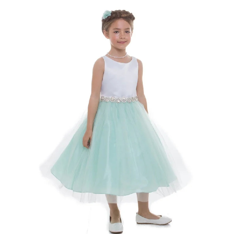 Feminine Luxe Style Sale Big Girls Mint Satin Tulle Rhinestone Junior Bridesmaid Dress 8-16 Graceful Cut