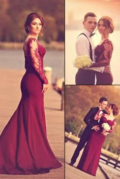 Winter Warehouse Sale mermaid burgundy long formal dress prom dress with long sleeves   cg17925 Casual Chic