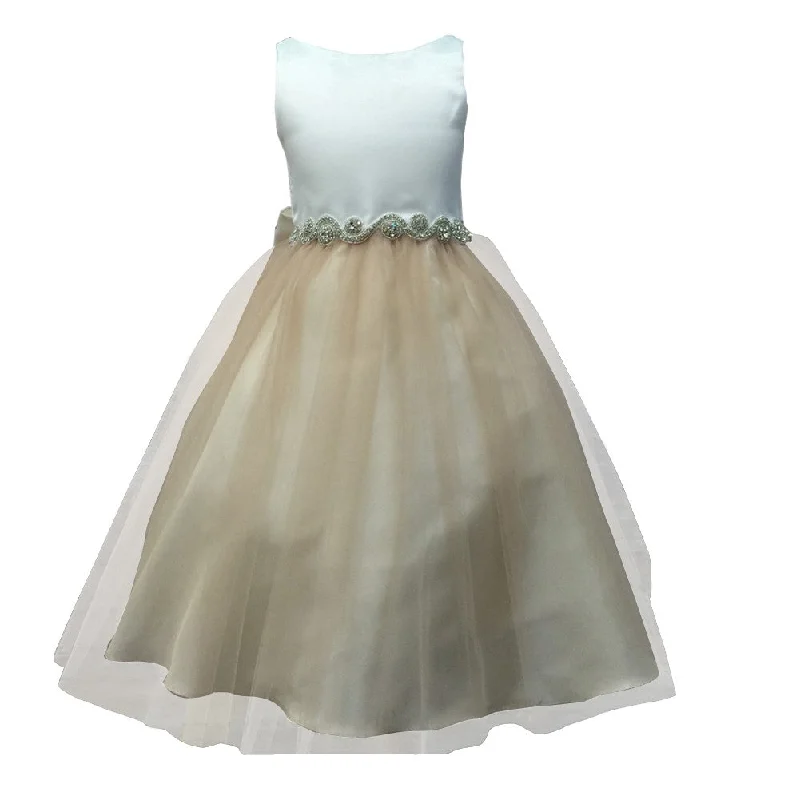 Romantic Chic Deals Big Girls Champagne Tulle Rhinestone Junior Bridesmaid Dress 8-16 Vintage Charm