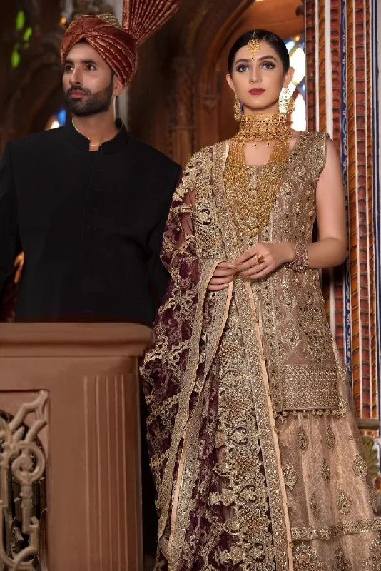 Trend Leading Collection Beautiful designer bridal dress embroidered in golden color # B3300 Limited - Stock