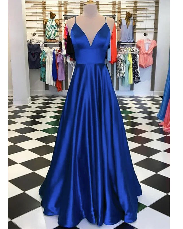 Seize Bargains Siaoryne PL5014 Royal Blue Spaghetti Straps A Line Satin Long Prom Long Dress 2022 Gown Cottagecore Rustic Charm Style