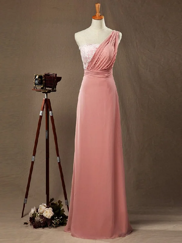 Seasonal Trends Numbersea Sheath  Column One Shoulder Floor Length Chiffon match Lace Bridesmaid Dress Limited - Stock