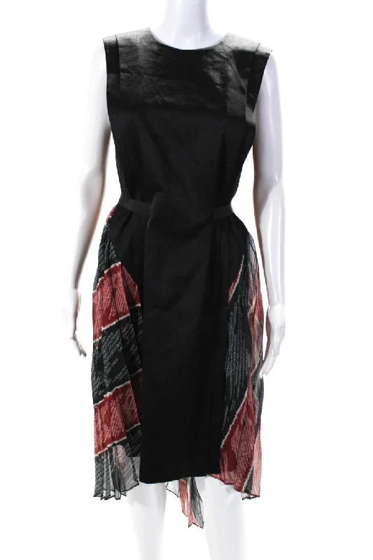 Casual Yet Chic Sales Adeam Womens Abstract Print Tie Front Sleeveless Sunburst Dress Black Dreamy Aesthetic