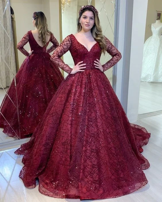 Effortless Style, Endless Impact Burgundy prom dresses , long sleeves sparkly prom dress   cg12848 Feminine Charm