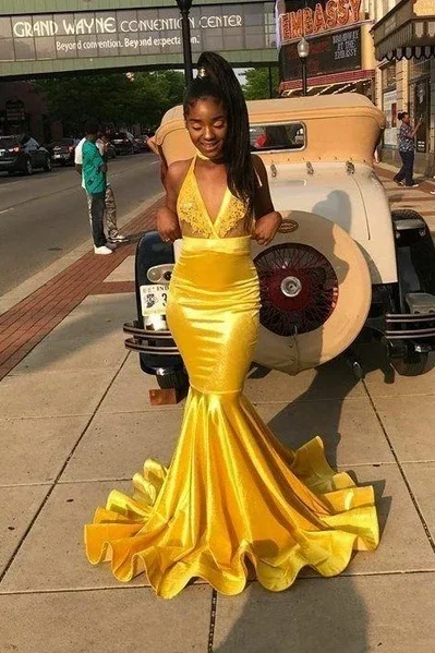 Clearance Sale, All Cheap Yellow Bodycon Mermaid Prom Dresses Long with Appliuqes    cg21424 Graceful Drape