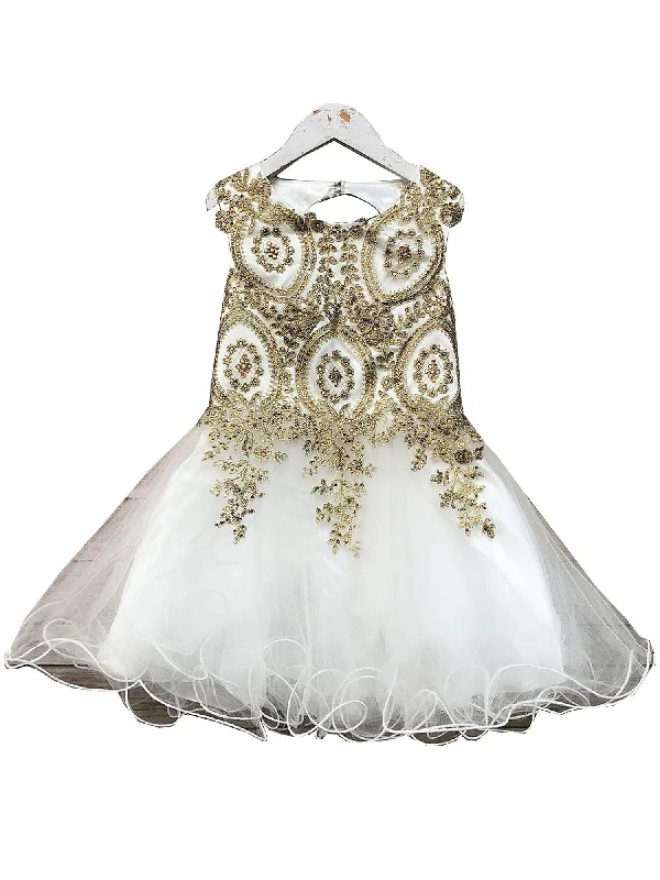 Limited Time Girls Ivory Gold Embroidered Chandra Junior Bridesmaid Dress 6-16 Dreamy Aesthetic