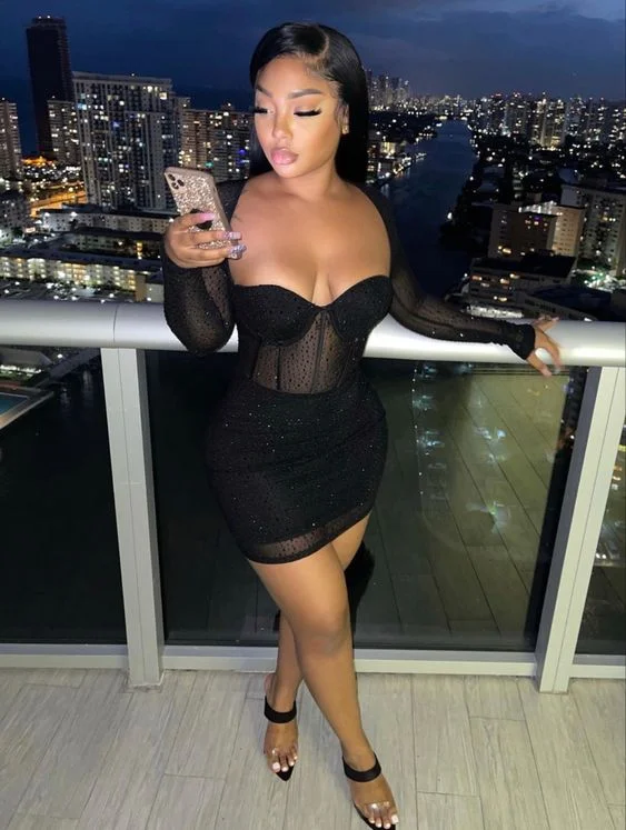 Shop The Hottest Deals Black Long Sleeves Bodycon Dress,Sexy Cocktail Dress,Mini Homecoming Dress Y837 Feminine Grace