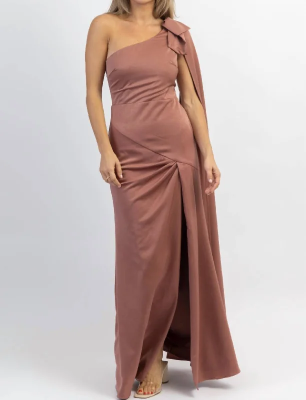 Classic Modern Offers One Shoulder Sash Satin Maxi Dress In Mauve Weekend Special