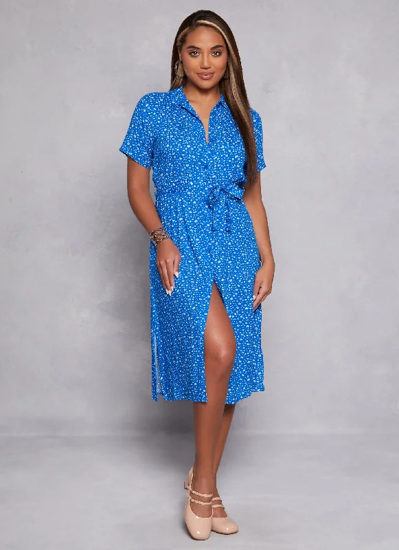 Comfort Meets Fashion Daisy Print Shirt Dress Boho Chic