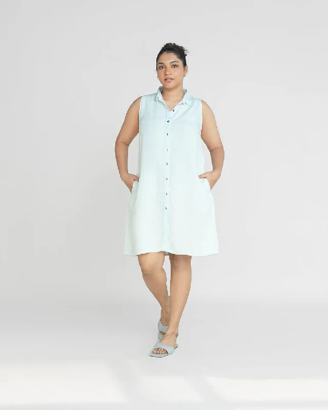 Enjoy Discount Dreaming of Blue Skies Blue Shirt Dress Effortless Comfort