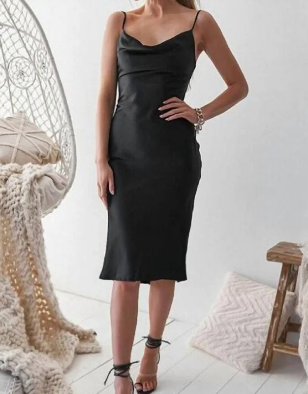 Additional Time-Limited Offers Aspen Satin Midi Dress In Black Minimalist Office - Ready Style