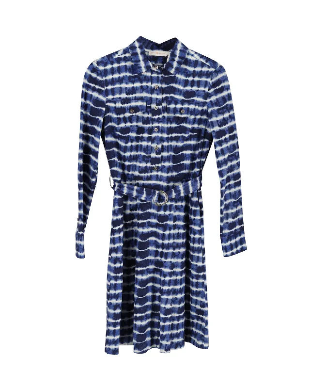 Seasonal Clearance Tory Burch Tie Dye Shirt Dress in Blue Cotton Chic Allure