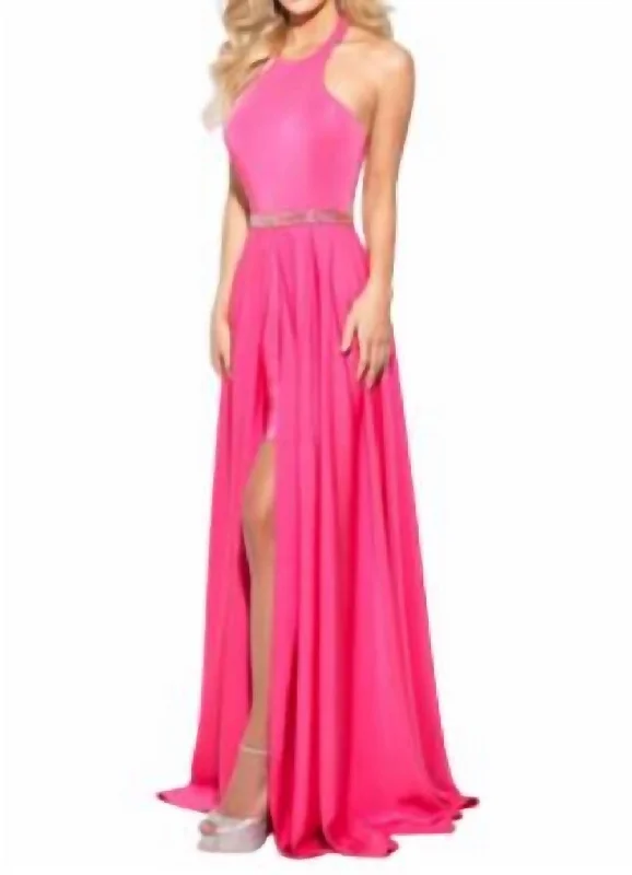 Fashion Essentials Long Halter Gown In Fuchsia Flash Sale