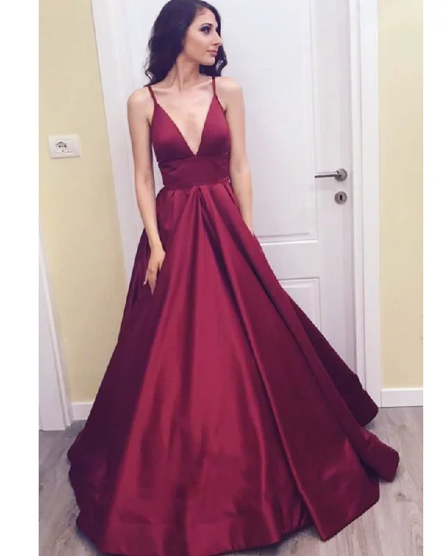 Shop Sales Siaoryne Amazing  Burgundy/Blue/Green Satin A Line Sexy Deep V Neck Evening Long Party Prom Dress Vestidos PL888 Hollywood Glam Award - Show Style