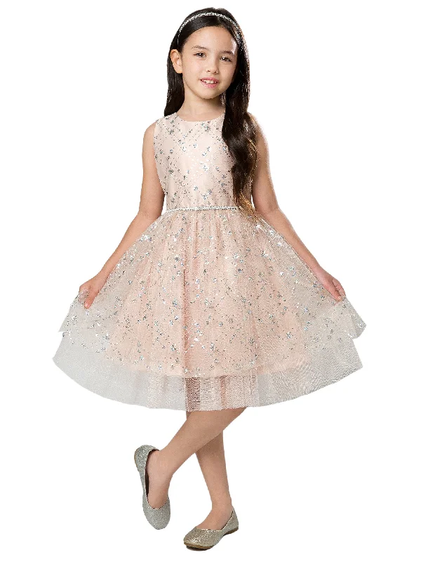 Seize Bargains Big Girls Blush Diamond Sequin Crystal Tulle Junior Bridesmaid Dress 7-12 Feminine Elegance