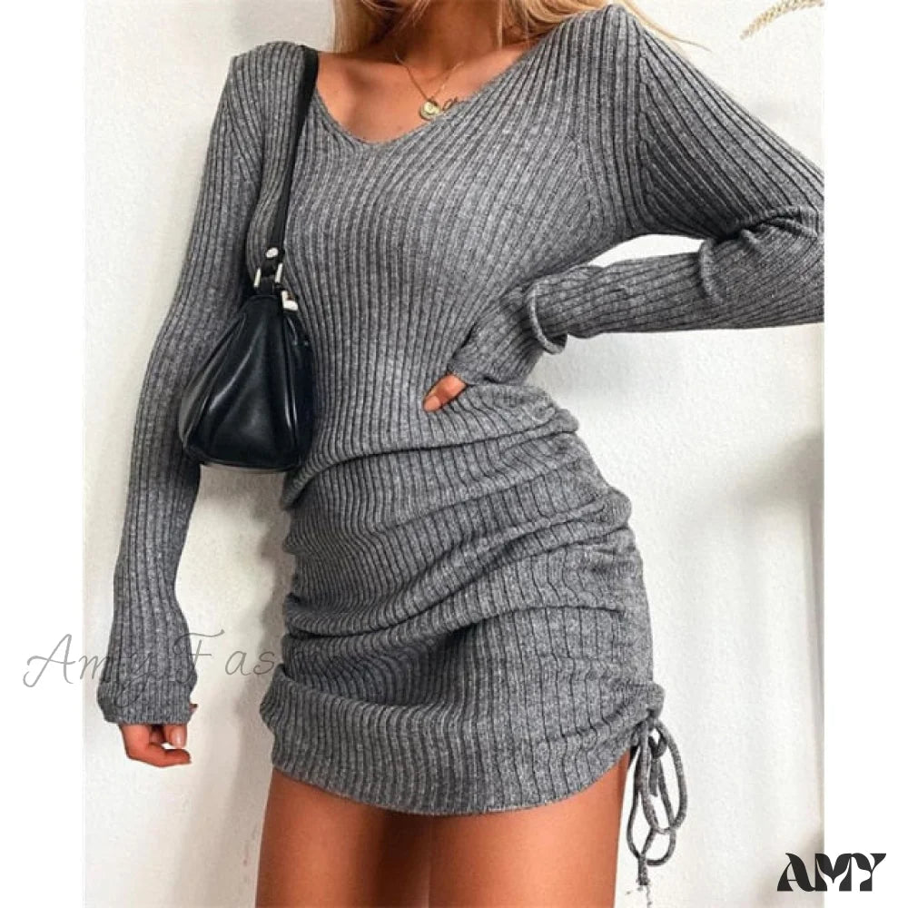 Save Big Amy Fashion - Elegant Fashion V-Neck Long Sleeve Bodycon Party Dresses Bold Patterns