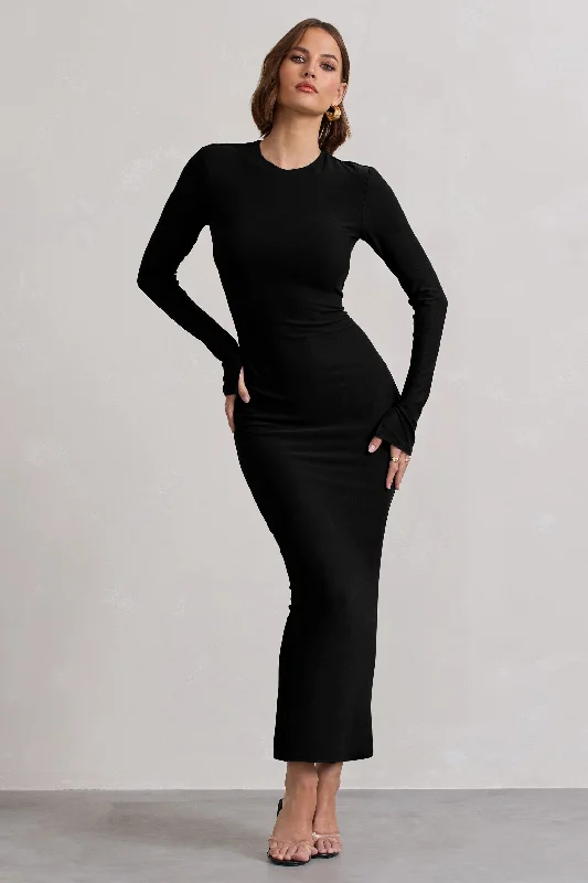 Budget Friendly Wonder | Black Bodycon Long-Sleeve Maxi Dress Hollywood Glam Award - Show Style