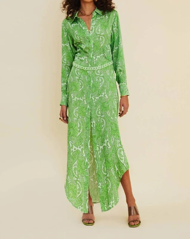 Evening Elegance Orbit Waist Detail Midi Shirt Dress In Neon Rustic Countryside Charm Look