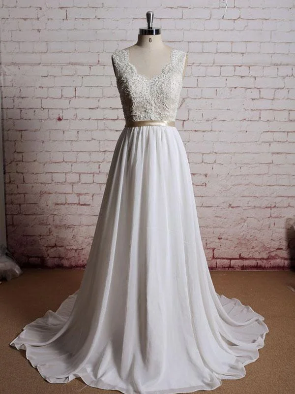 Minimalist Fashion Sale Lace V Neck A-line Cheap Beach Wedding Dresses Online, WD386 Chic Allure