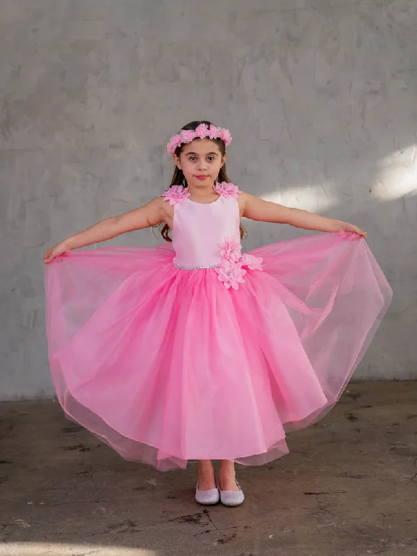 Trendy Fashion Sale Big Girls Hot Pink Beaded Flower Appliques Tulle Junior Bridesmaid Dress 8-16 Subtle Sophistication