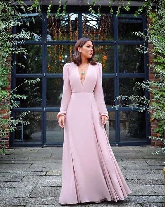 Retro Style Promotions Pink long sleeve prom dresses   cg15643 Effortless Sophistication