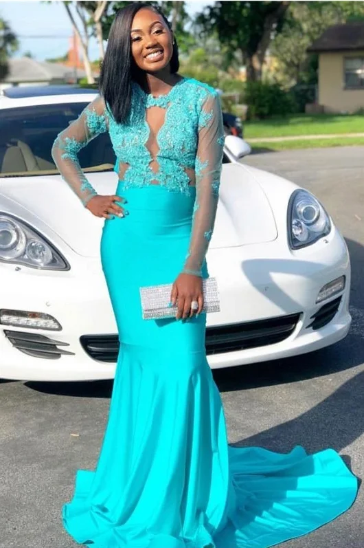 Shop Sale Items Black Girl Prom Dress Long Sleeve Lace Appliques Sexy Prom Dress    cg15054 Statement Piece