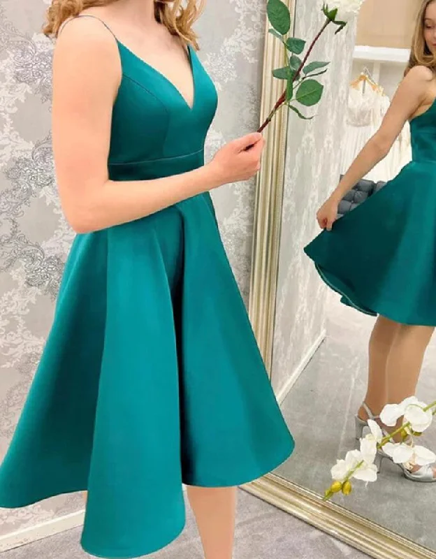 Fast Fashion Favorites Women Satin Prom Dresses Short Cocktail Gowns Girls V-Neck Homecoming Dresses Short Graduation Dress YHD249 Vintage Look