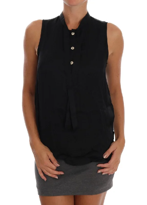 Huge Discounts This Week Versace Jeans Chic Sleeveless Black Shirt Blouse Exquisite Craftsmanship