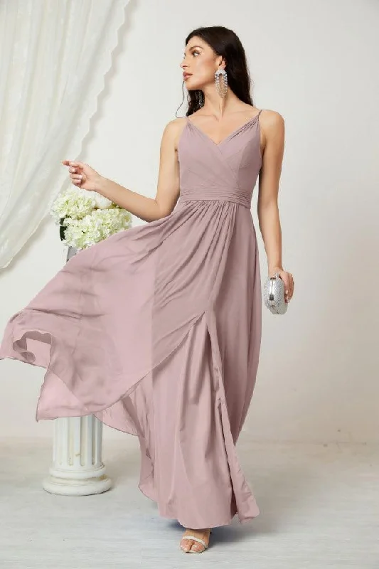 Bold Fashion Sales Numbersea Chiffon V-Neck Bridesmaid Dress Spaghetti Strap Long Formal Party Prom Gowns with Slit 28010 Playful Elegance