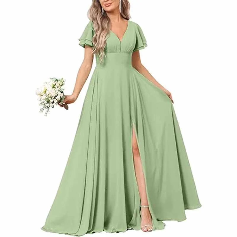 Trendy Pulse Women's Chiffon Bridesmaid dress high split wedding guest dress Effortless Style