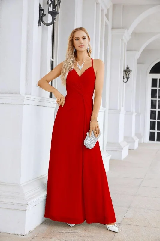 Urban Style Promotions Ladies Chiffon Spaghetti Strap V Neck Front Slit Floor Length Bridesmaid Evening Dress Prom Party Wedding Evening Dress 28116 Everyday Glamour