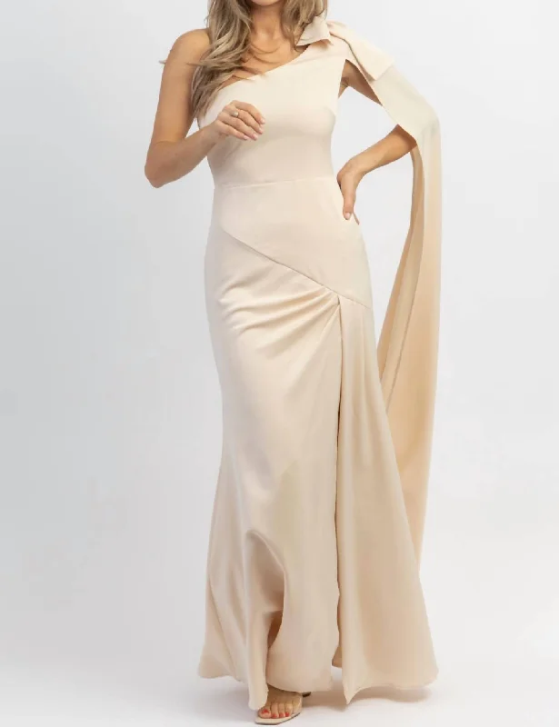 Daring Fashion Promotions One Shoulder And Sash Satin Maxi Dress In Champagne Chic Urban Fashion Look