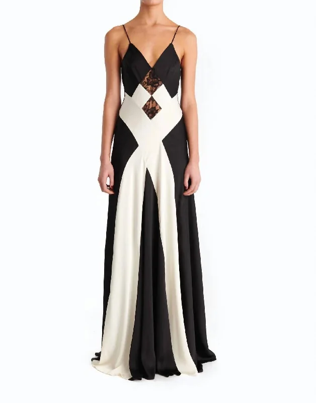 Street Style Discounts Luxy Satin Lace Combo Gown In Ivory/black Luxury Comfort