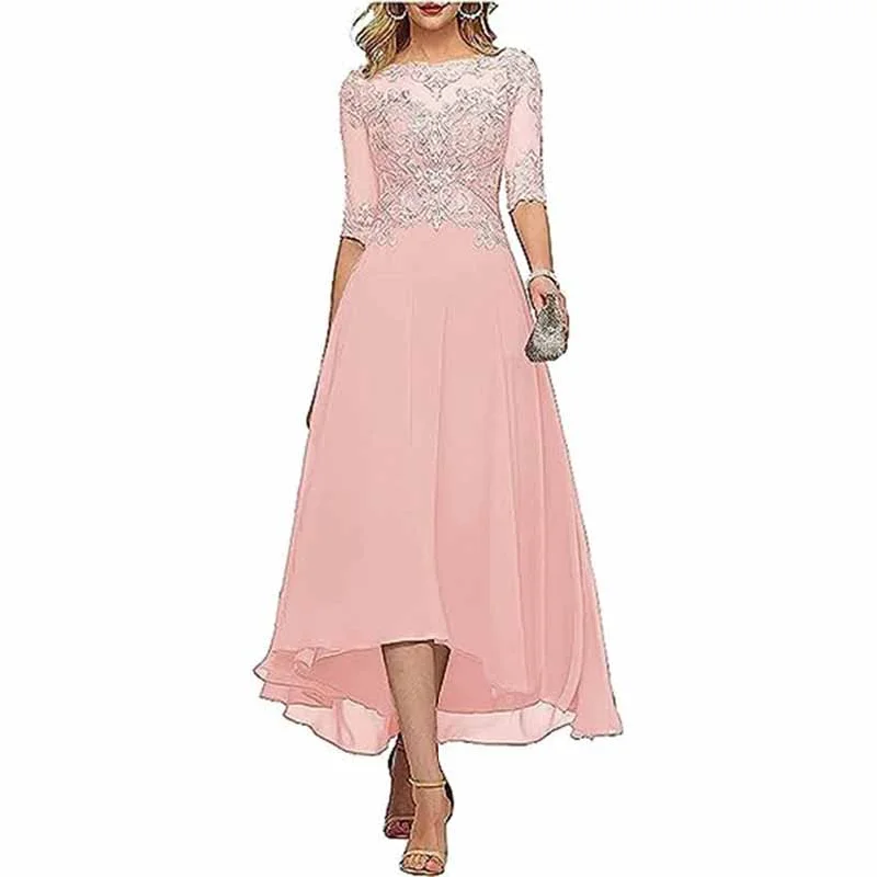 Comfortable Chic Lace Chiffon Bridesmaid Dress Tea Length Wedding Guest Dress Event Dress Elegant Ensemble