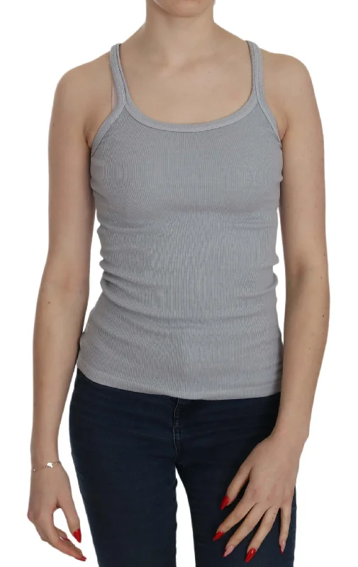 Insane Discount Onslaught PINK MEMORIES Elegant Sleeveless Light Gray Cotton Blouse Classic Appeal