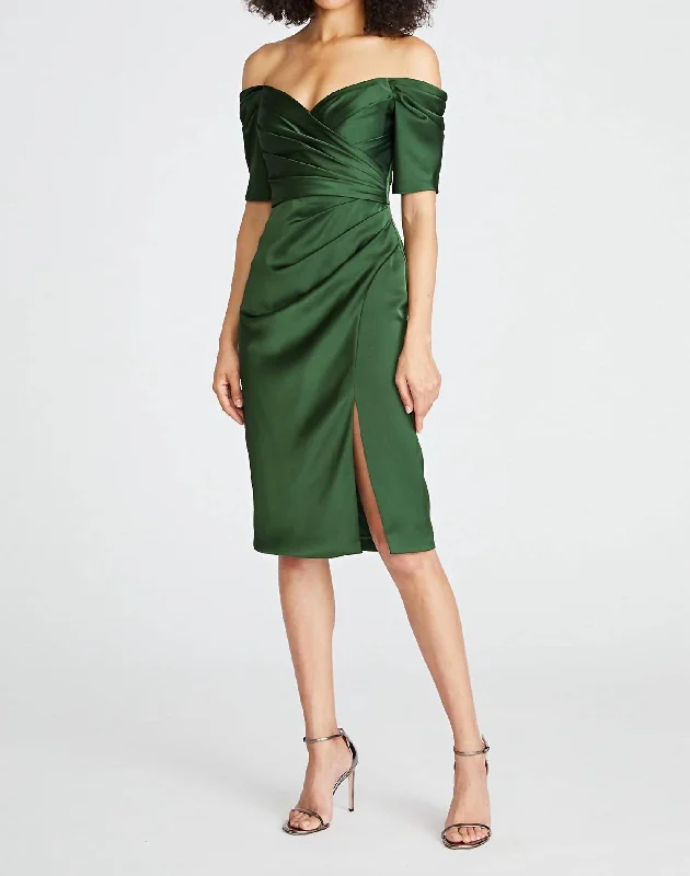 Hot Trends Holland Satin Cocktail Dress In Moss Green Timeless Elegant