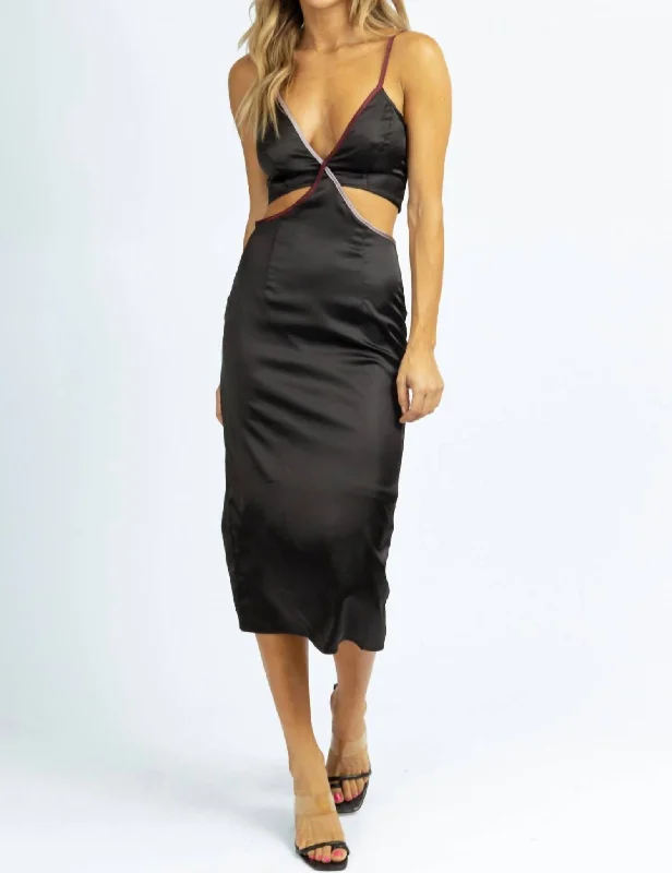 Browse Our Top Products Contrast Trim Satin Midi Dress In Black Feminine Flow