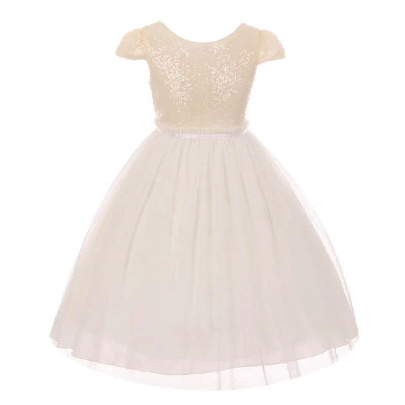 Cozy Chic Promotions Big Girls Ivory Sequins Tulle Cap Sleeves Junior Bridesmaid Dress 8-12 Save on Classic Elegant Styles