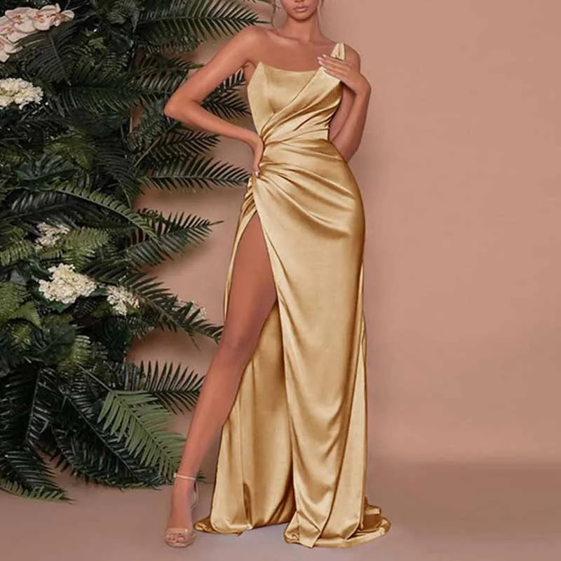 Huge Price Cut Satin Bridesmaid Dresses One Shoulder Ruched Formal Evening Gown Save on Classic Elegant Styles